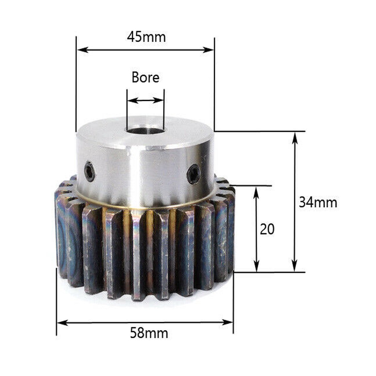 Module 2 Spur Gear with Hub 27 Teeth Bore 8mm in Steel 1045