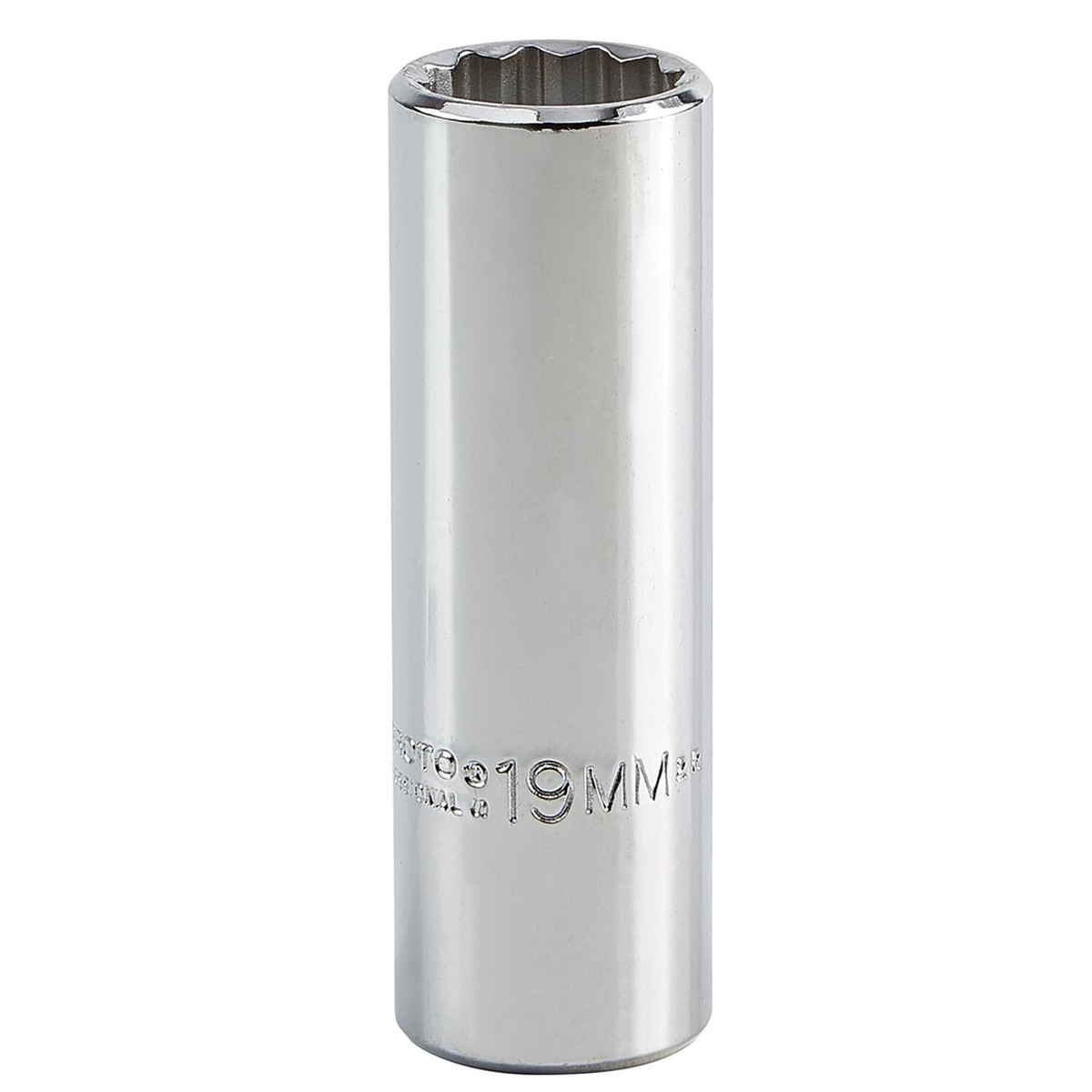 Proto, J5319M, Deep Socket, 1/2 in Drive, 19 mm, 12-Point, Metal, Full Polish Chrome