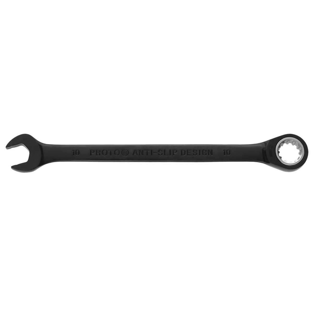 Proto, JSCRM10, Ratcheting Wrench, 10 mm; Black chrome; Spline design; 6.3 in