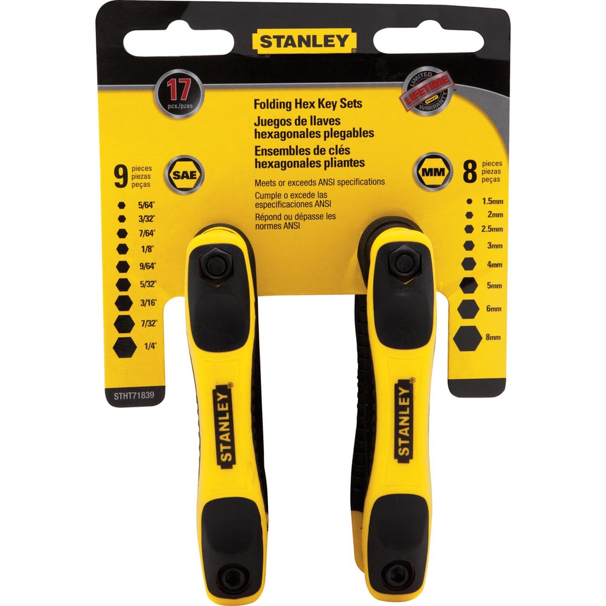 Stanley, STHT71839, Folding Hex Key Set, 7.3 in, SAE; Metric, Durable Composite, Rubber Grip