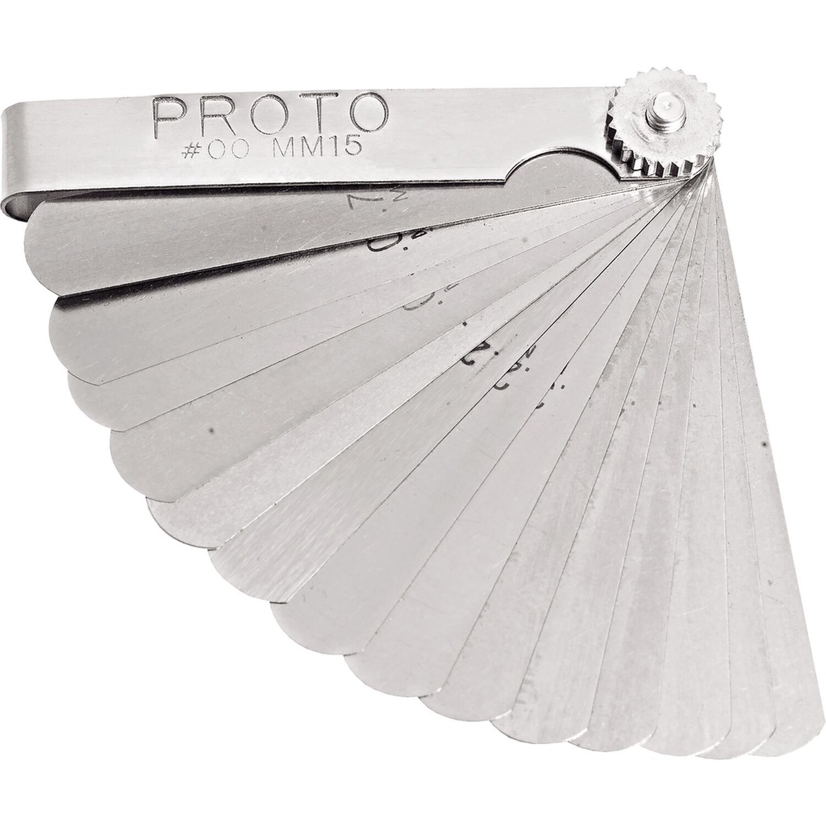 Proto, J00MM15, Feeler Gauge Set, Metric Blades; 0.06mm to 0.70mm; 1/2 in x 3 in, Steel Holder