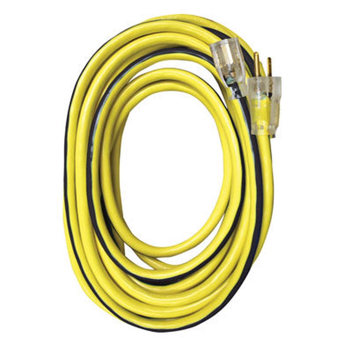 50ft 10/3 SJTW Yellow/Black Ext Cord w/Lighted End, NEMA 5-15